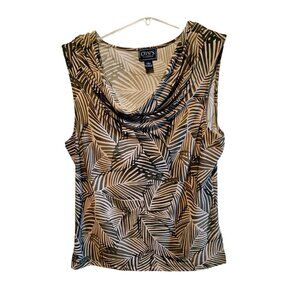 Chaps Classics Sleeveless Cowl Neck Blouse With Tropical Leaf Print L Polyester/